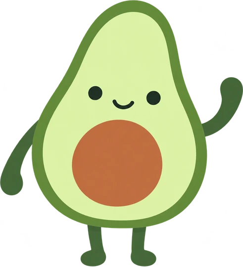 Mello, Mealocado’s smiling avocado mascot, waving hello.